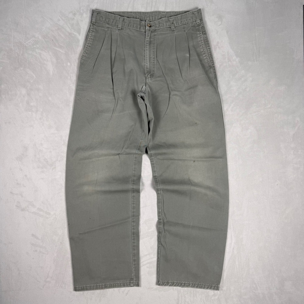 90s Mens Dockers Pleated Classic Fit Chinos Workwear Baggy Olive 36x29